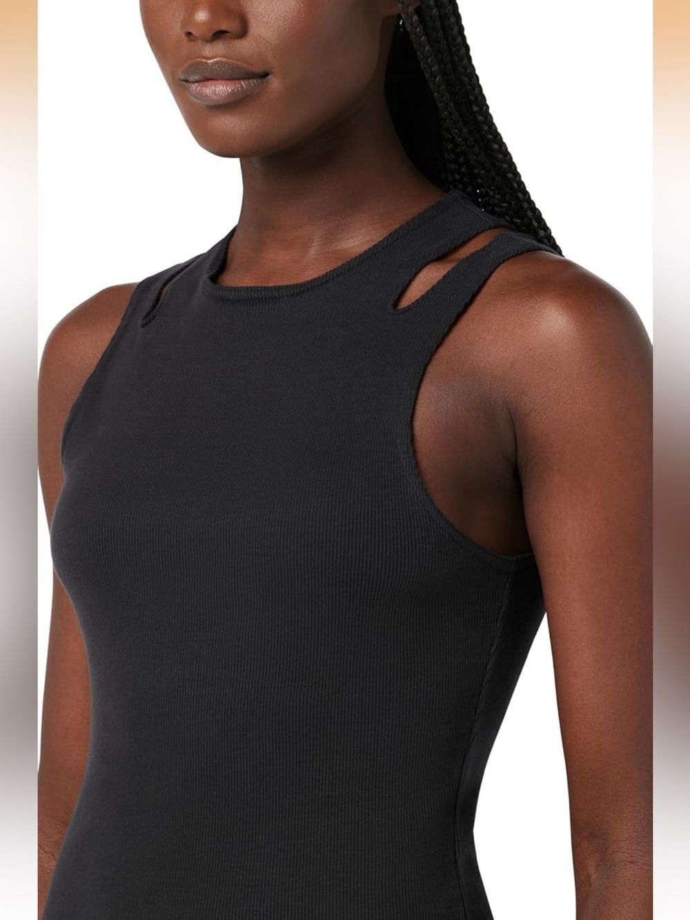 Hudson Jeans Black Ribbed Sleeveless Tank with Shoulder Cutouts